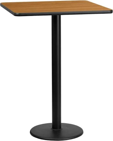 30'' Square Natural Laminate Table Top with 18'' Round Bar Height Table Base ...