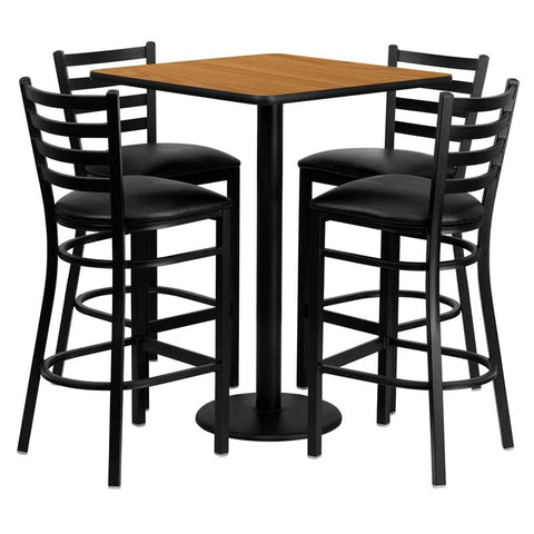 30'' Square Natural Laminate Table Top with 18'' Round Bar Height Table Base ...