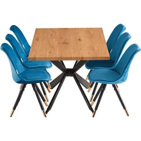 Sofia Duke Lux Dining Set with A Table and 6 Chairs - Blue