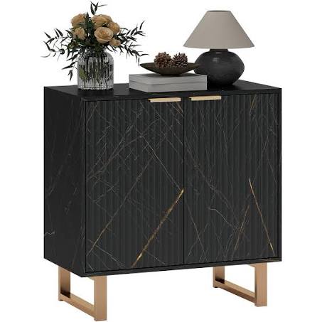 HOMCOM Sideboard Storage Cabinet, Marble Effect Buffet Cabinet with 2 Fluted ...