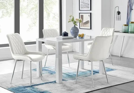 Pivero 4 White Dining Table and 4 Pesaro Silver Leg Chairs - Cream