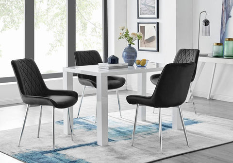 Pivero 4 White Dining Table and 4 Pesaro Silver Leg Chairs - Cream