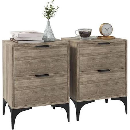 HOMCOM Bedside Tables Set of 2 with 2 Drawers For Bedroom, Living Room