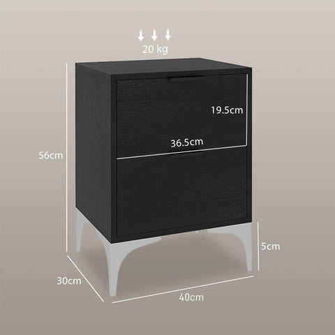 HOMCOM Bedside Tables Set of 2 with 2 Drawers For Bedroom, Living Room
