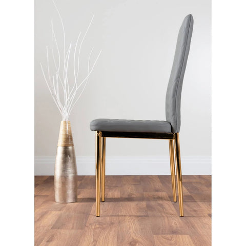 Florini V Black Dining Table and 6 Gold Leg Milan Chairs - Grey