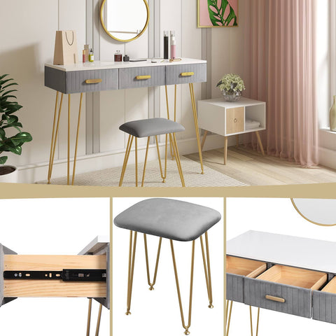 WOLTU Modern Dressing Table Makeup Desk Mirror 3 Drawer Stool Vanity Set Bedroom
