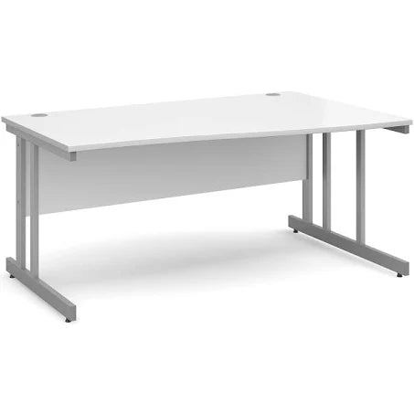 Momento Right Hand Wave Desk 1600mm - Silver Cantilever Frame, White
