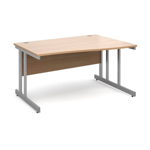Momento Right Hand Wave Desk 1600mm - Silver Cantilever Frame, White