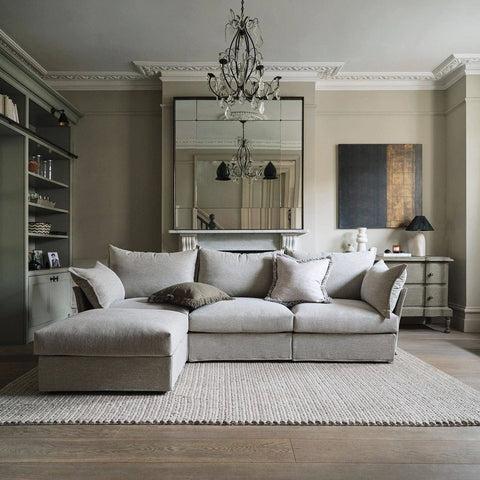 Model 06 Linen 3 Seater Chaise Sofa - Homebound 12 months / Pumice