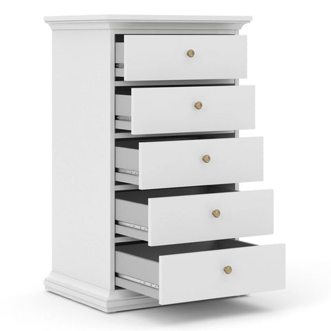 Paris 5 Drawers Chest in White