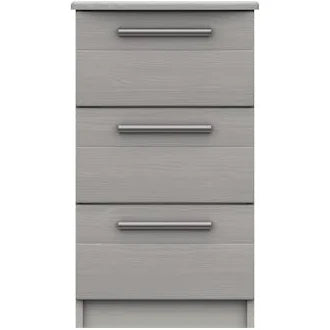 Midas Three Drawer Bedside Table Fully Assembled Light Grey Woodgrain