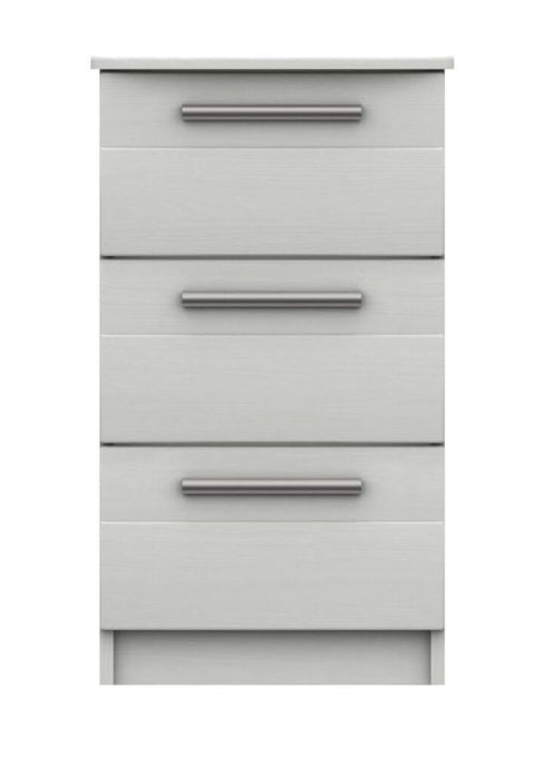 Midas Three Drawer Bedside Table Fully Assembled Light Grey Woodgrain