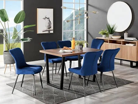 Kylo Large Brown Wood Effect Dining Table & 6 Nora Black Leg Velvet Chairs
