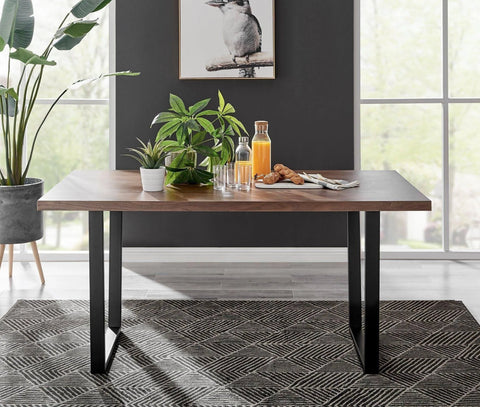Kylo Large Brown Wood Effect Dining Table & 6 Nora Black Leg Velvet Chairs