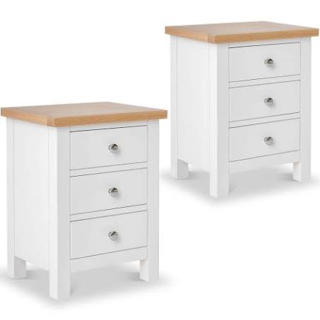 Farrow White Bedside Tables Set of 2 Cabinet Units with Oak Tops | Roseland ...