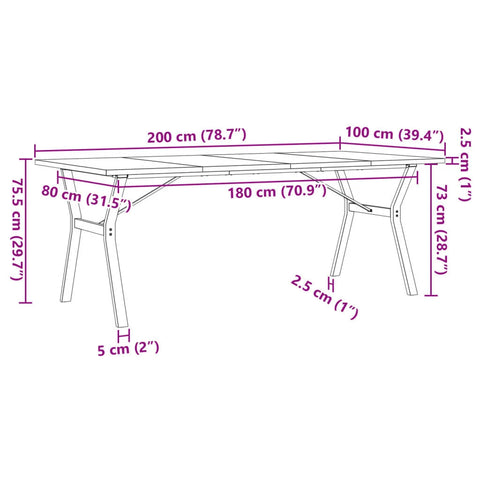 vidaXL Dining Table Y-Frame 200x100x75.5 cm Solid Wood Pine and Steel