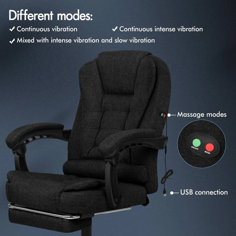 ELFORDSON Executive Massage Office Chair with Footrest - Fabric Black