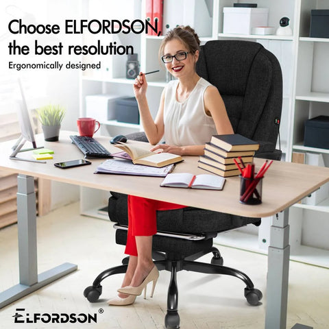 ELFORDSON Executive Massage Office Chair with Footrest - Fabric Black
