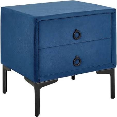 Beliani Bedside Table Blue Velvet Black Metal Legs with 2 Storage Drawers 44X 38 ...