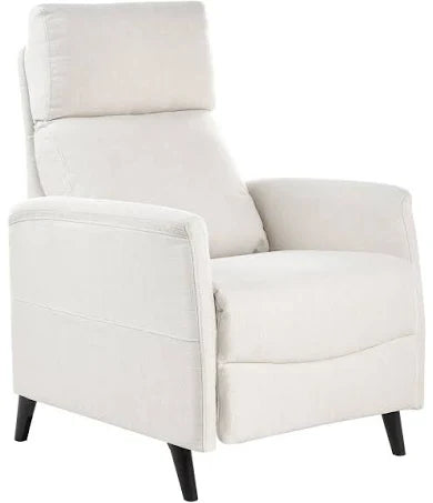 Recliner Chair White Fabric Upholstery Push-Back Manually Adjustable Back and ...