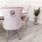 Megan Pale Pink Velvet Dining Chair with Chrome Lion Knocker