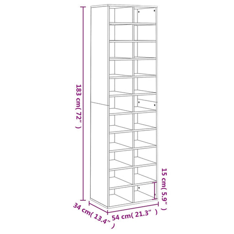 vidaXL Shoe Cabinet Concrete Grey 54x34x183 cm Chipboard