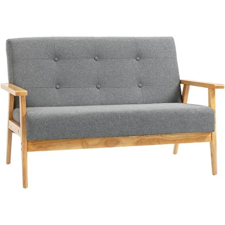HOMCOM 2 Seater Sofa Modern Linen Fabric Upholstery Tufted Couch with Rubberwood ...