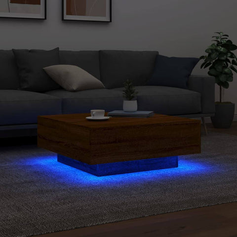vidaXL Coffee Table with LED Lights Brown Oak 80x80x31 cm