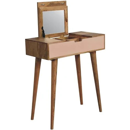 Mini Blush Pink Dressing Table with Foldable Mirror