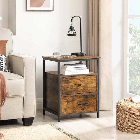 VASAGLE Nightstand Rustic Brown and Black