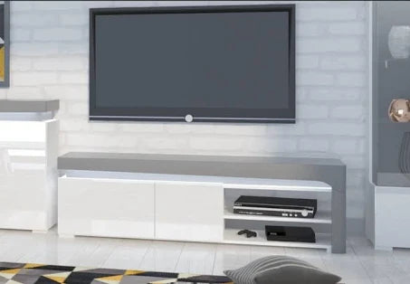 Lathea White Gloss and Grey TV Cabinet Entertainment Unit