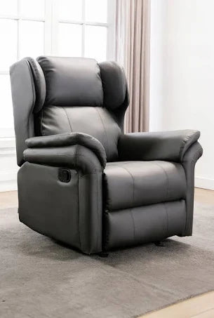 Oakford Wing Back Bonded Leather Recliner Rocking Armchair - Slate