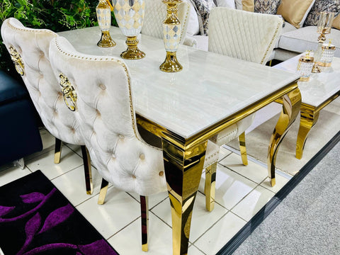 Sofia Dining set - gold marble dining table and velvet chairs