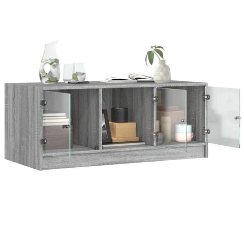 vidaXL Coffee Table with Glass Doors Grey Sonoma 102x50x42 cm
