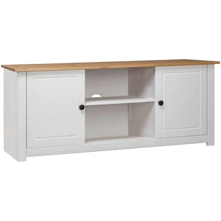 vidaXL TV Cabinet White 120x40x50 cm Solid Pine Wood Panama Range