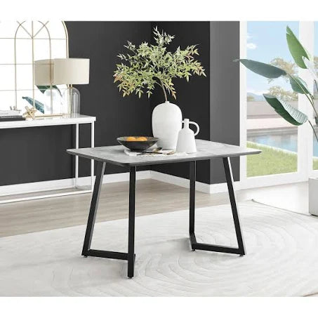 Carson 120cm White Marble Effect Large Dining Table with Black Legs