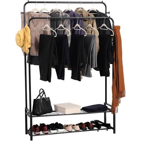 House of Home - Double Clothes Rail Freestanding Heavy Duty Rack 2 Shoe Racks Hat ...