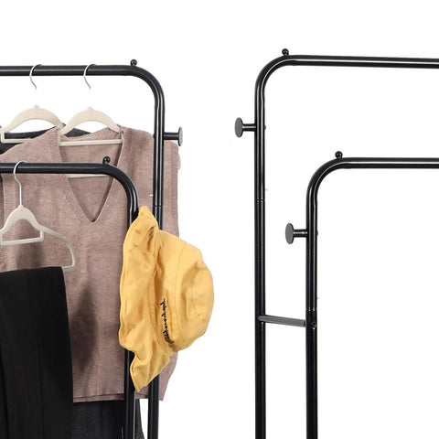 House of Home - Double Clothes Rail Freestanding Heavy Duty Rack 2 Shoe Racks Hat ...