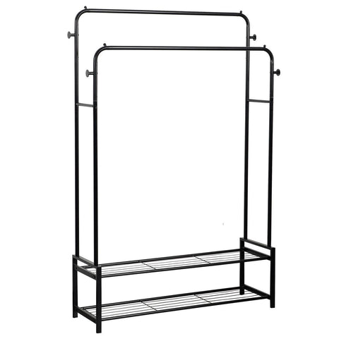 House of Home - Double Clothes Rail Freestanding Heavy Duty Rack 2 Shoe Racks Hat ...