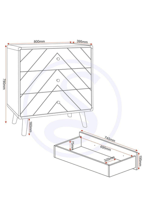 Seconique Dixie 3 Drawer Chest - Dusty Grey/White