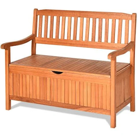 Costway Multifunctional Patio Storage Bench 125L Eucalyptus Storage Seat