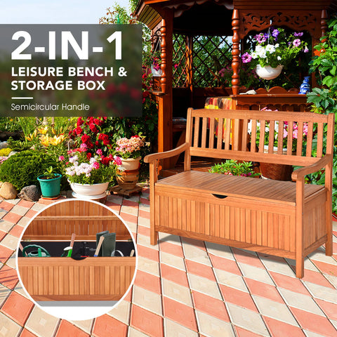 Costway Multifunctional Patio Storage Bench 125L Eucalyptus Storage Seat
