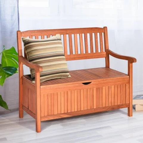 Costway Multifunctional Patio Storage Bench 125L Eucalyptus Storage Seat