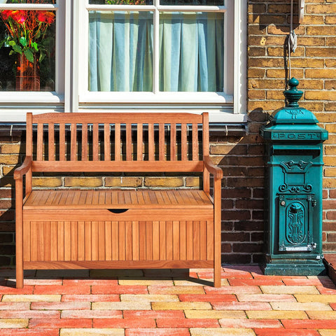 Costway Multifunctional Patio Storage Bench 125L Eucalyptus Storage Seat