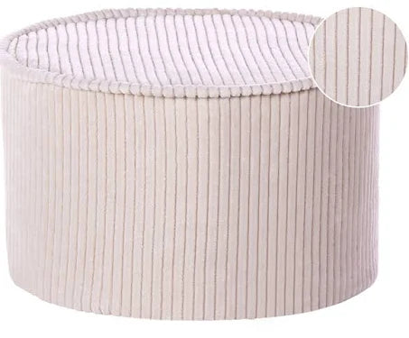 Pouffe Light Beige Cotton 40 x 25 cm Round Fabric Velvet Structure Ribbed ...