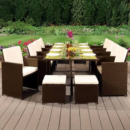 Brooklyn 12 Seater Rattan Cube Garden Dining Set Gold