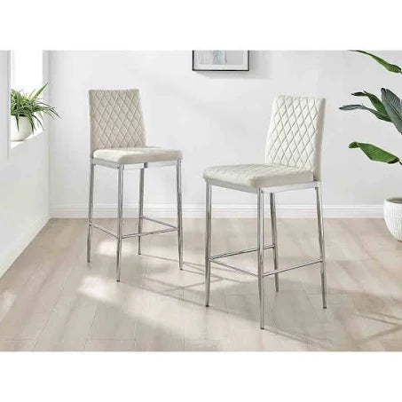 Furniture Box 2x Milan Kitchen Bar Stools Cream Velvet Silver