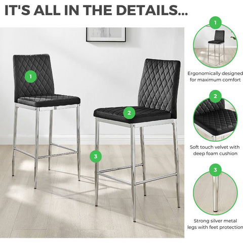 Furniture Box 2x Milan Kitchen Bar Stools Cream Velvet Silver