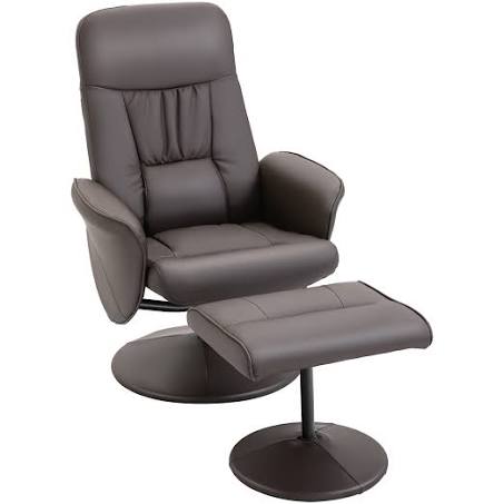 HOMCOM 2 Pcs Reclining Armchair Ottoman 360 Swivel Home Furniture Pu Leather Brown