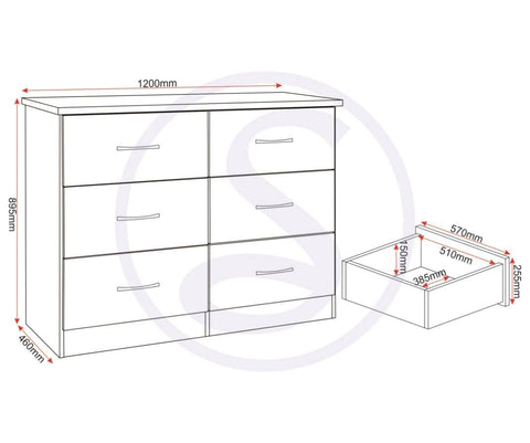 Seconique Nevada 6 Drawer Chest - 3D Effect Grey
